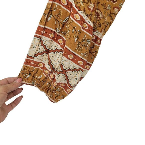 American Eagle Long Sleeve Dress Size Large Long Rust Floral Smocked Mini Boho - Picture 7 of 12